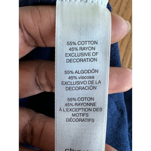 Chicos 3/4 Sleeve Lace Hem Navy Top Size 00 Layering Piece Office Thermal - Picture 12 of 12